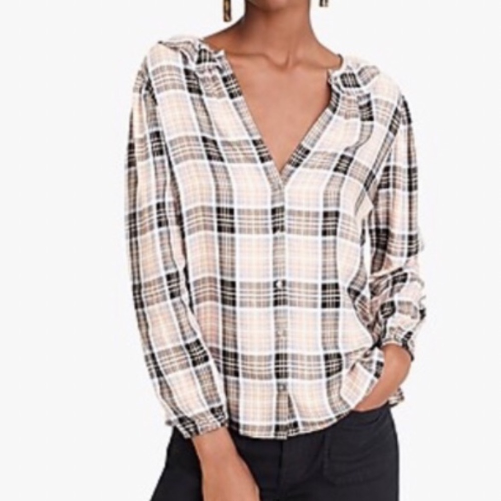 J.Crew Point Sur Plaid Button Down Blouse